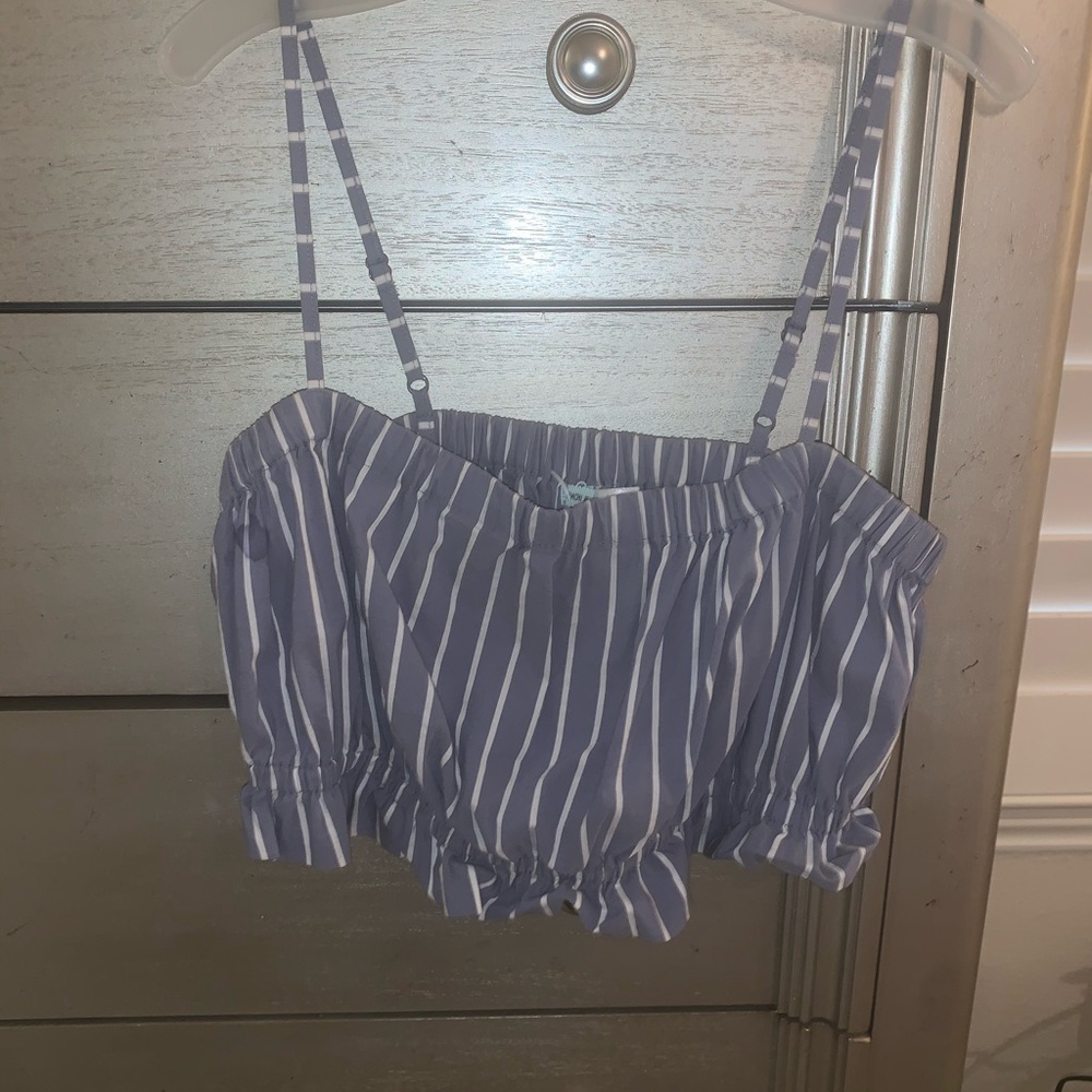 Blue and white striped crop top